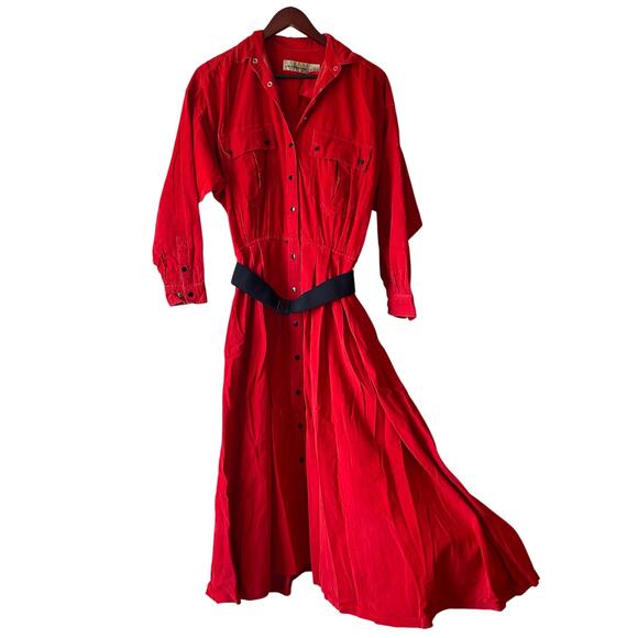 Liz Claiborne Dresses & Skirts - Vintage red corduroy western style midi‎ shirt dress size 8